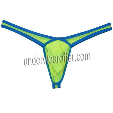 Men Jacquard Lace G String Underwear Bulge Pouch Thong Bordered Bikini