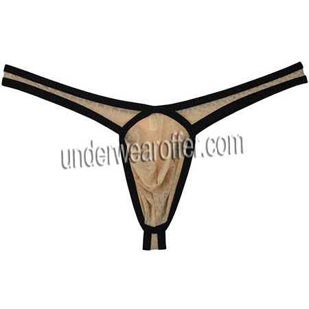 Men Jacquard Lace G String Underwear Bulge Pouch Thong Bordered Bikini
