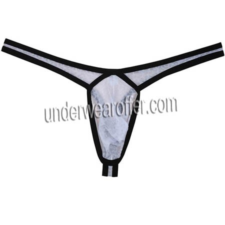 Men Jacquard Lace G String Underwear Bulge Pouch Thong Bordered Bikini