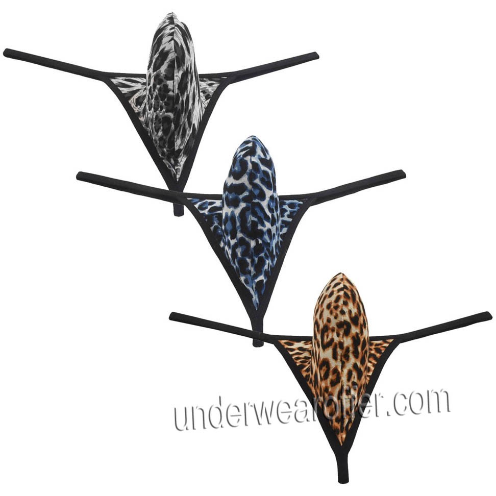 Soft Pouch Leopard Mini Bikin Men Contoured Micro Thong Underwear  G-String Tanga MU09N