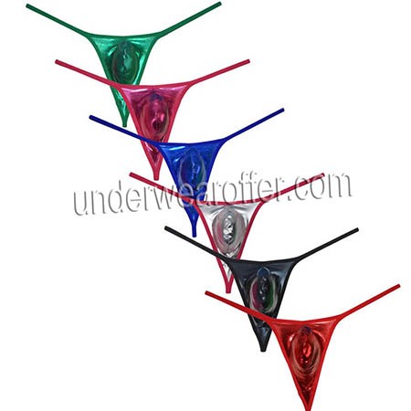 Men's Liquid Stretch Micro Thong Underwear Leather Like String Tangas Shorts