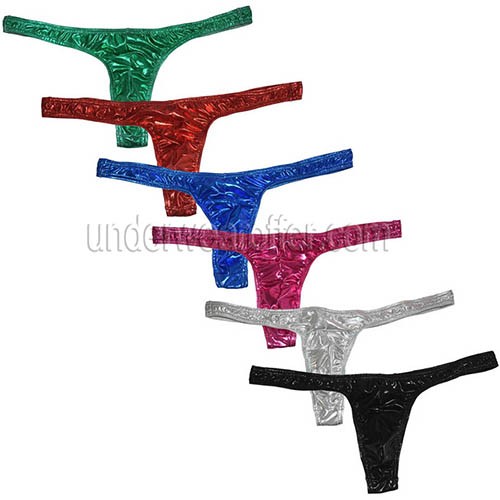 Sexy Men Leather Like T-back Pucker Underwear Male Shiny Slim G-string Bikini Thong Shorts MU2066