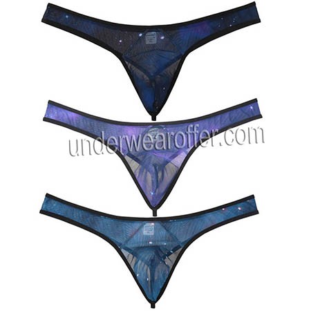 Men's Starry Sky Mesh T-back Underwear Bulge Pouch Intimates String Bikini Thong