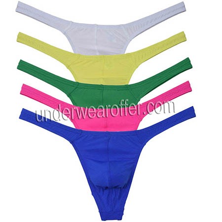 Men Micro Fabric Stretch Thong T-Back Sexy Underwear Stripe Ice Silk Tangas Pant