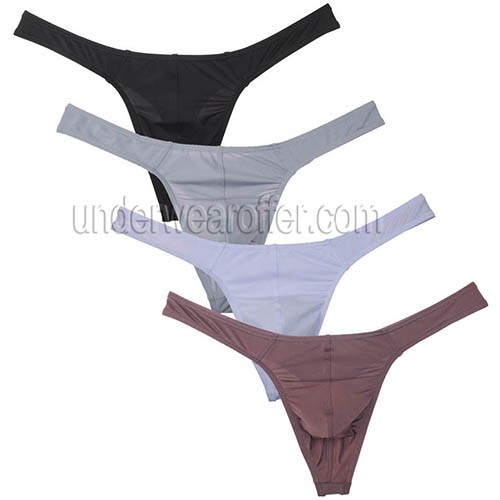 New Sexy Men's Thong Underwear Sexy Low Rise T-Back Under Panties Ice Silk Pouch Tangas MU2151