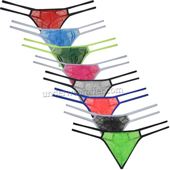 Sexy Mens Sissy Lace Bikini Thong Underwear Pouch Sexy Panties See-through G-String MU2265