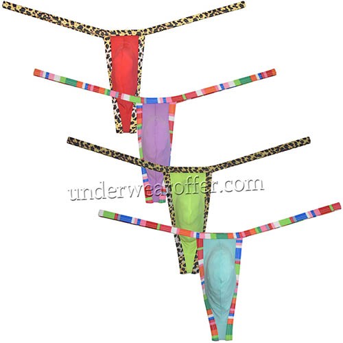 Mens leopard bordered slim thong Underwear Soft string ice silk hipster G-string UN2406