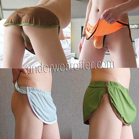 Men's Sport Pants Casual Shorts Pouch Thong Inside GYM Elastic Trunks Underwear
