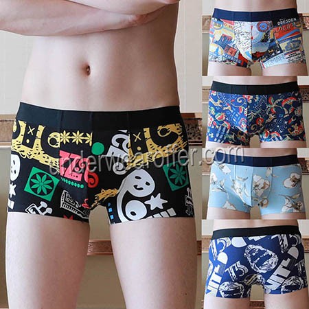Men Colorful Seamless Cotton Boxer Briefs Underwear Athletic Stretchy Underpants