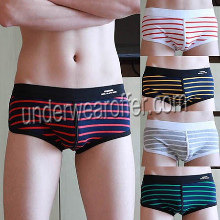 Men Premium Cotton Classic Boxer Brief Underwear Striped Everday Bottoms Shorts