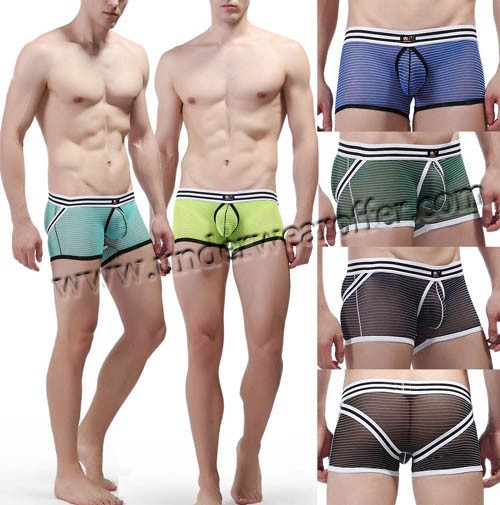 Sexy Men's See-through Stripes Mesh Underwear Hot Pouch Boxers Size S M L XL 6 Colors Offer MU1885