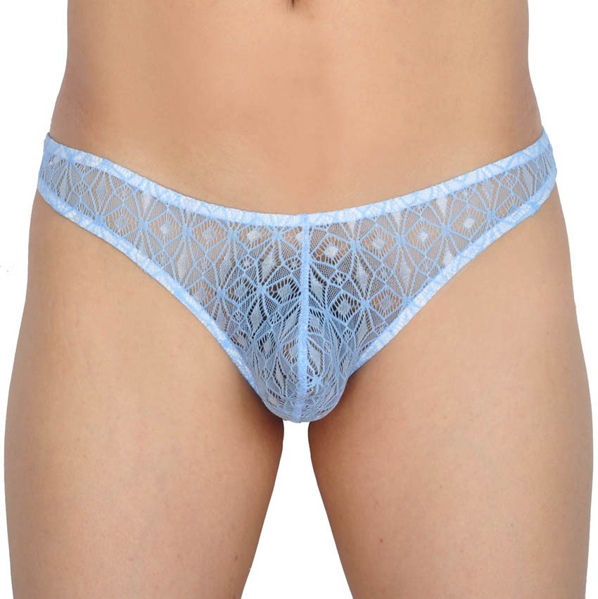 Men Jacquard Lace Bikini Brief Pouch Underwear Diamond Solid Thong