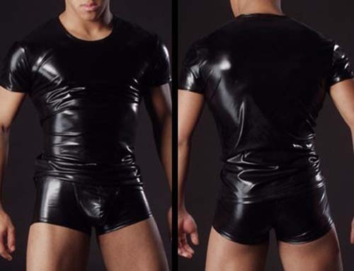 Sexy Mens faux leather T-shirt underwear MU95