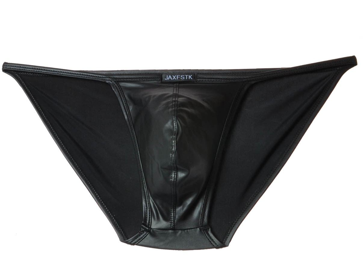 Men S Open Side Jockstrap Beief Underwear Leather Like Low Rise Bikinis Briefs Mu423 Z