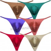 Sexy Men's Shiny Ice Silk String Thong Underwear Soft Bulge Pouch T-back Bikini Tangas UN102 M L XL 6 Colors Available