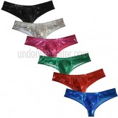 Fashion Sexy Men Cheeky Boxer Brief Cut Underwear Male Pouch Shiny Elastic Thong Pants 1/2 Coverage  MU2068