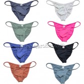 New Sexy Men's Frosted Ice Silk Ruched Rear Bikini Briefs Underwear Cheeky String Briefs UN3034 M L XL 8 Colors Available