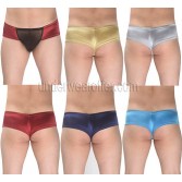 Men Cheeky Boxer Bikini Underwear Male Shiny Fabric & See-through Mesh Shorts  MU626