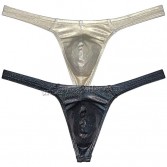 Men's Soft Dazzle Leather Bikini Thong Underwear Bulge Pouch T-back Soft Tangas UN89B M L XL