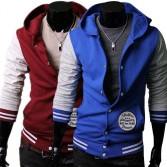 Men’s Stylish Slim Fit Jackets Coats Hoody 4 Size Blue Wine Red MU1027
