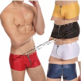 Sexy Men’s Imitation Ieather Boxer Shorts Zipper Underwear Cool Bottoms Boxers Size M~XL 5 Colors For Choose MU1109 
