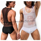 Sexy Man's Leotard Underwear See-through Mesh Singlet Freestyle One-Pieces Fitness Vest 4 Colors M L XL MU1126