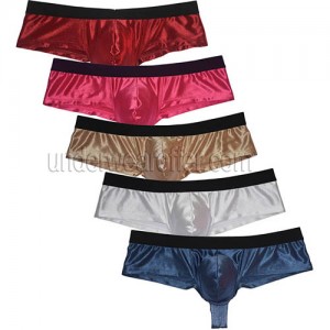Men Cheeky Boxer Briefs Underwear Shiny 1/2 Coverage Bikini Shorts Thong Trunks MU2214