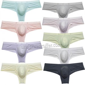 Newest Sexy Men's Thread Ice Silk Bikini Briefs Enlarge Bulge Pouch Underwear Hipster Panties UN3018 M L XL 9 Colors Available