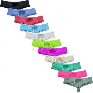 Men's Silk Glossy Bulge Pouch Boxer Briefs Male Cheek Underwear 1/2 Hip Swimsuit MU311