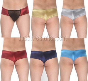 Men Cheeky Boxer Bikini Underwear Male Shiny Fabric & See-through Mesh Shorts  MU626
