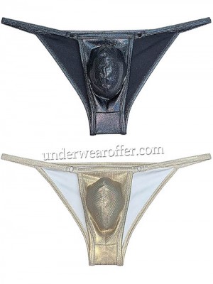 Men's Shiny Leather Like Cheeky Brief Open Side Underwear 1/3 Hip Pouch Lingerie UN84B M L XL