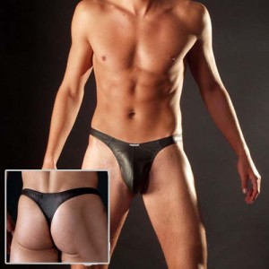 Black Mens sexy Faux leather underwear SMALL G-string MU88